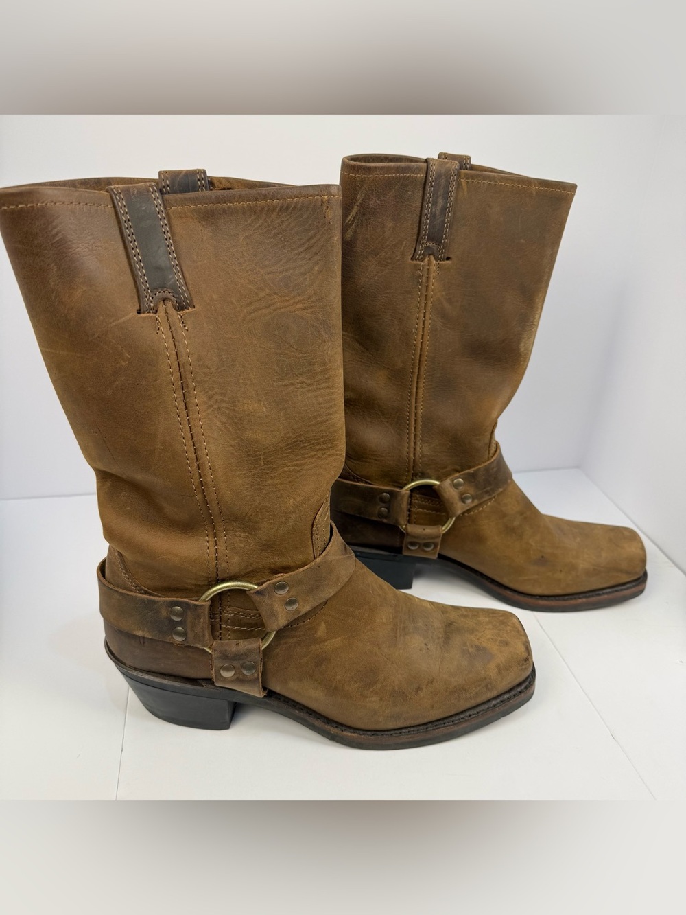 Frye Harness 12r Leather Motorcycle Boots Medium Brown - Picture 4 of 15